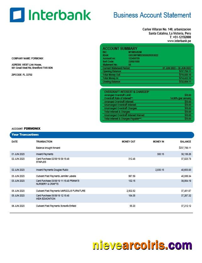 Interbank organization account statement